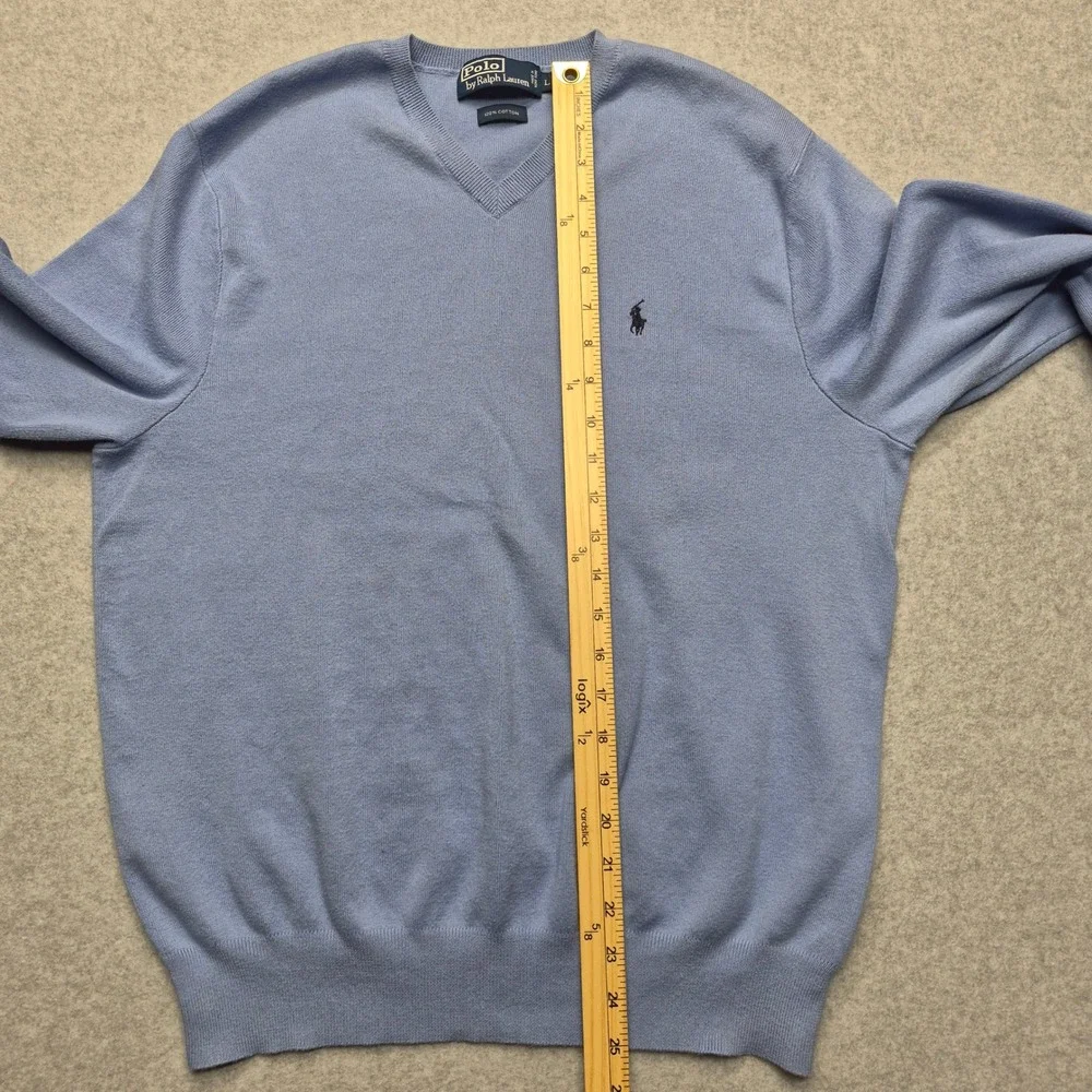Polo Ralph Lauren Mens V-Neck Sweater Blue 100% Cotton Pony Logo Large